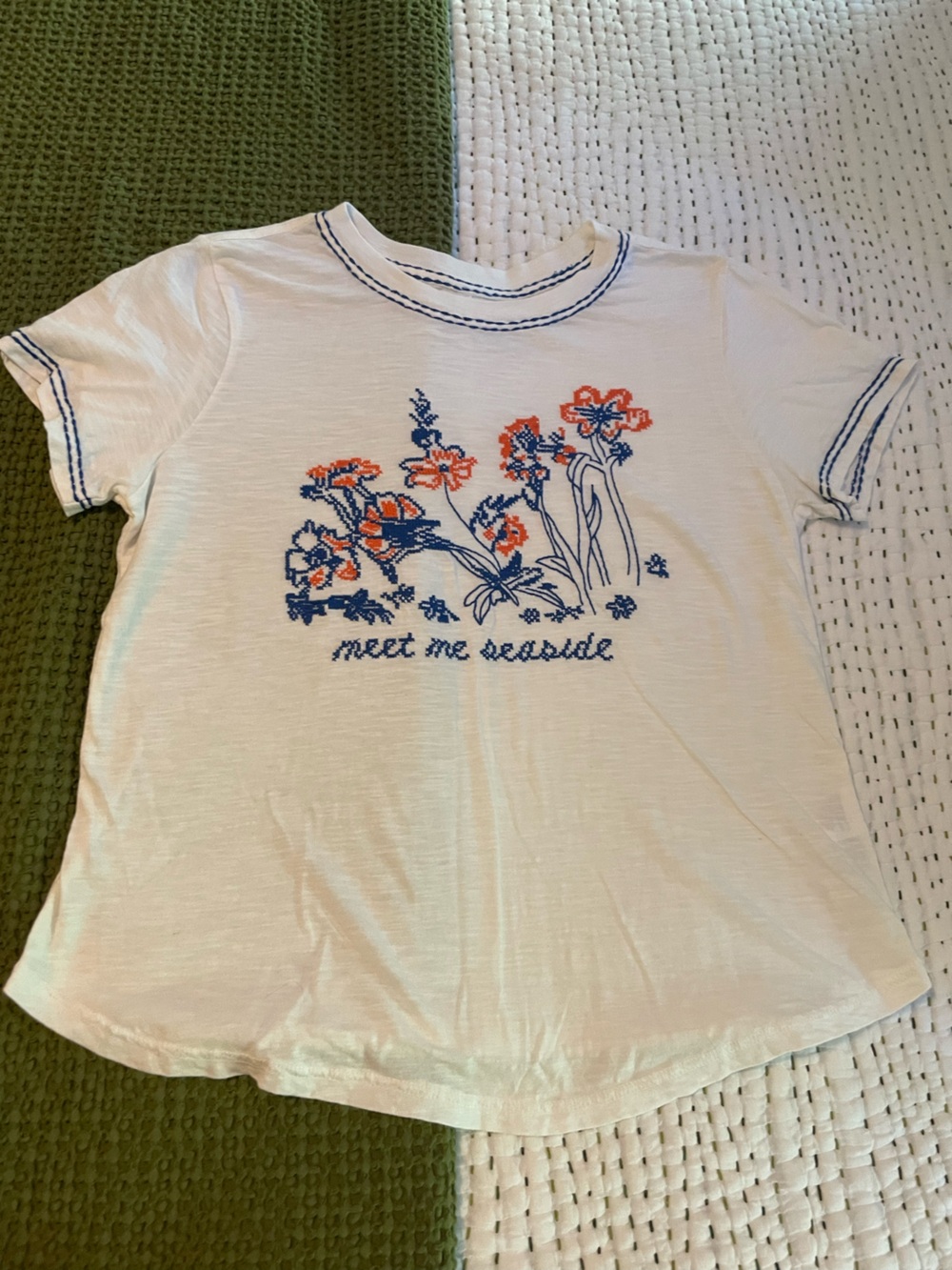 Pilcro Tee with Blue and Orange Floral Embroidery